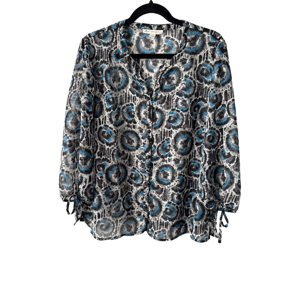 JM Collection Women’s Petite 16 Whimsigoth Sheer Colorful Metallic Blouse Boho - Picture 1 of 12